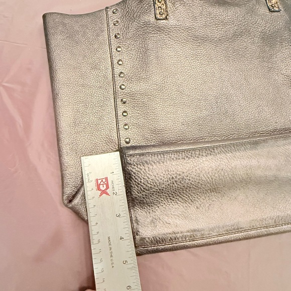 Rafe Silver/Black Metallic Leather Large Tote Bag w/ Snakeskin & Studs $498 - Picture 8 of 15